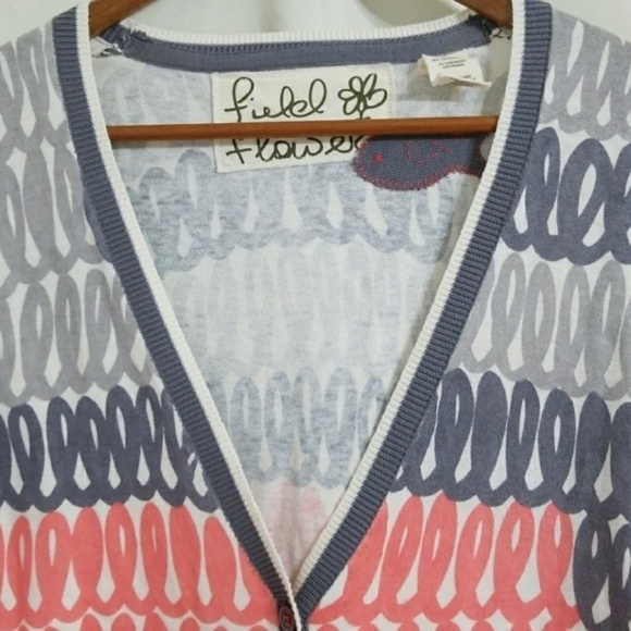 Anthropologie Cardigan Field Flower gray red abstract - Picture 4 of 7